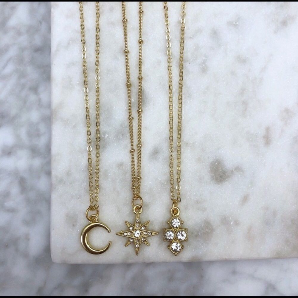 Minimalist Moon-Star-or Cluster Goldtone Necklaces